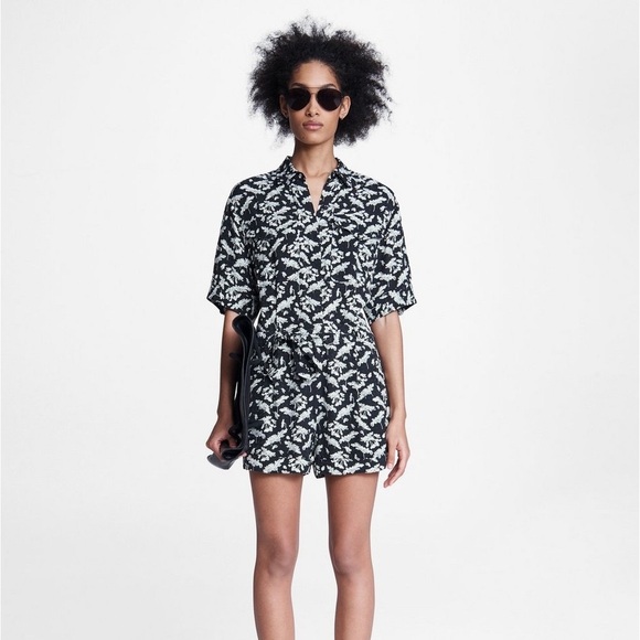 Rag + Bone Black White Floral Surplus Romper Size 4 Short Sleeve viscose pockets - Picture 14 of 16